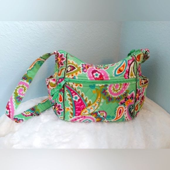*RETIRED* Vera Bradley Crossbody Purse in Frutti Tutti Green and Pink Paisley - Picture 1 of 16